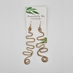 Handmade Metal Long Golden Swirl Metal Bohemian Hippie Retro Earrings
